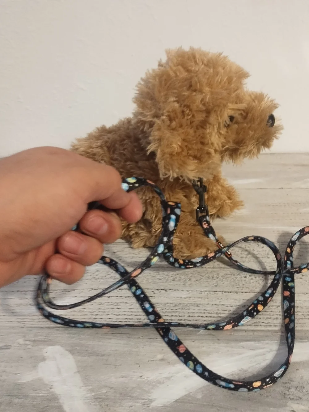 Plush Dog with Space Themed Leash toy plush good condition